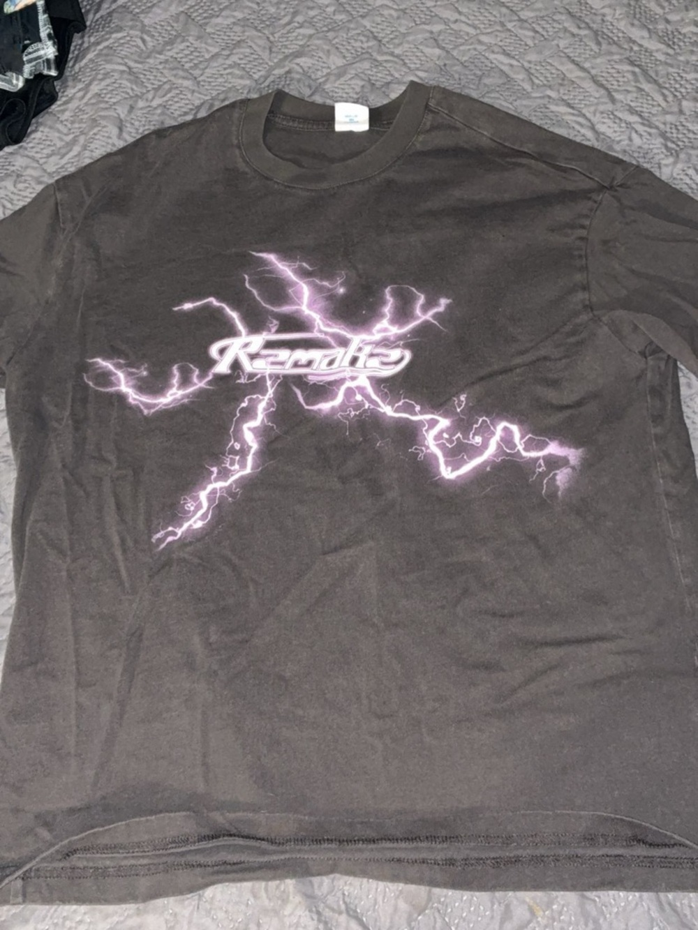 Black Tee with Purple Lightning Graphic - Unbranded